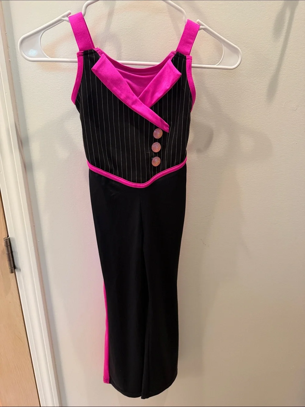 Girls' Black and Hot Pink Pinstripe Dance Pantsuit